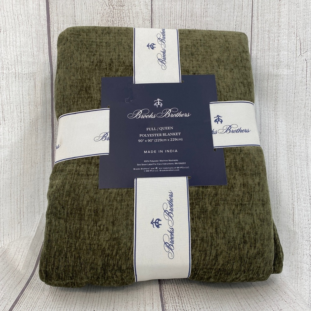 Brooks Brothers Blanket Full Queen Olive Green Textured Classic Cozy Earthy